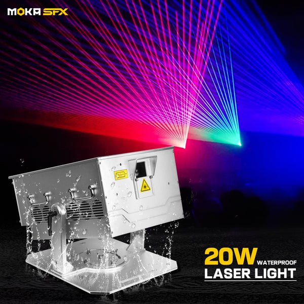 MOKA SFX MK-LSP20 20W Animación a todo color Luz láser impermeable para exteriores con Flightcase