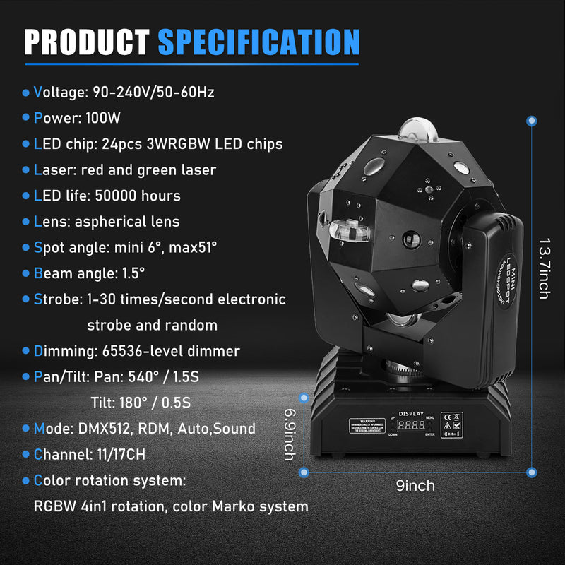 MOKA SFX 24x3w Rgbw 4in1 LED Laser Moving Head Light Professional Stage Beam Strobe Soccer Dmx Dj Disco Party Ball