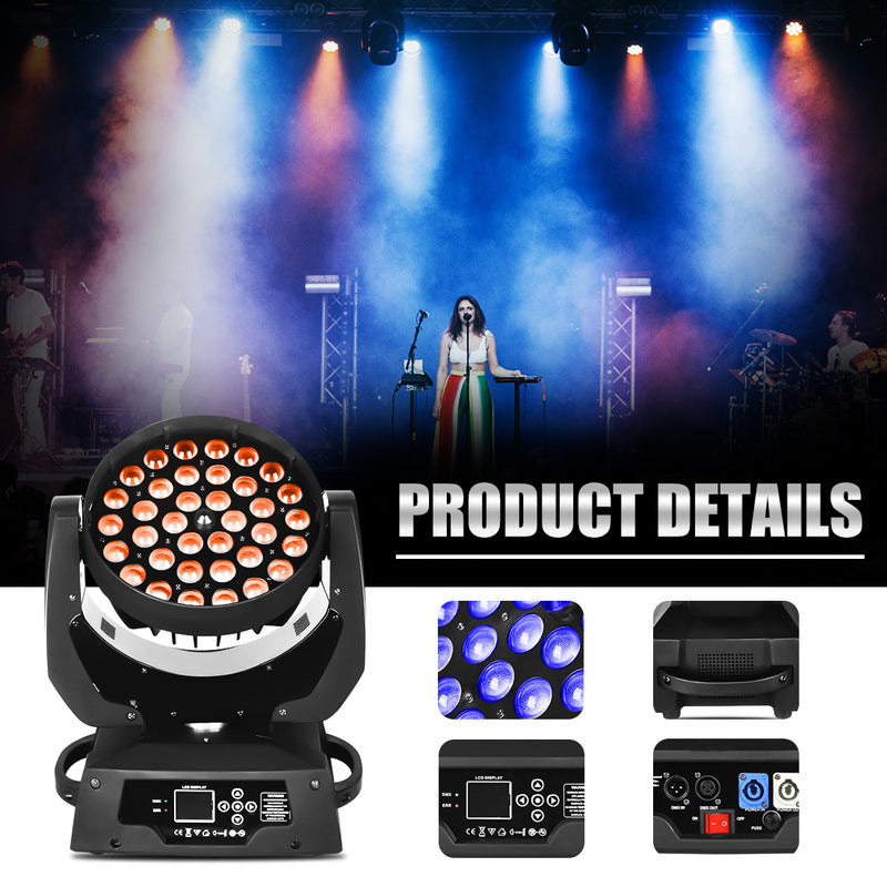 MOKA SFX 36*18W 6 IN 1 RGBW+UV LED Moving Head  Wash Light